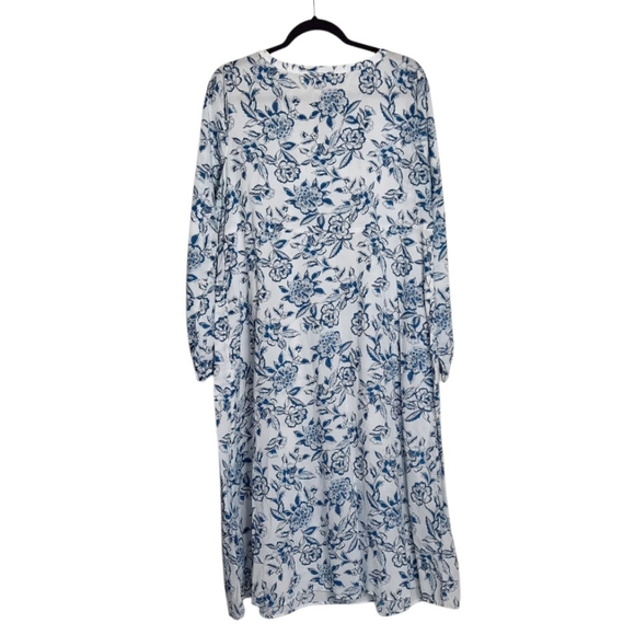 J.JILL Floral Cabana Dress Blue & White Boho Beach Organic Cotton Resort Vacay M - Picture 3 of 12